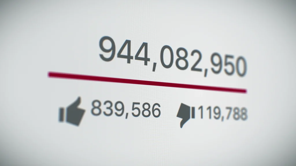 Écran affichant 944,082,950 visionnements sur la plateforme de streaming Youtube